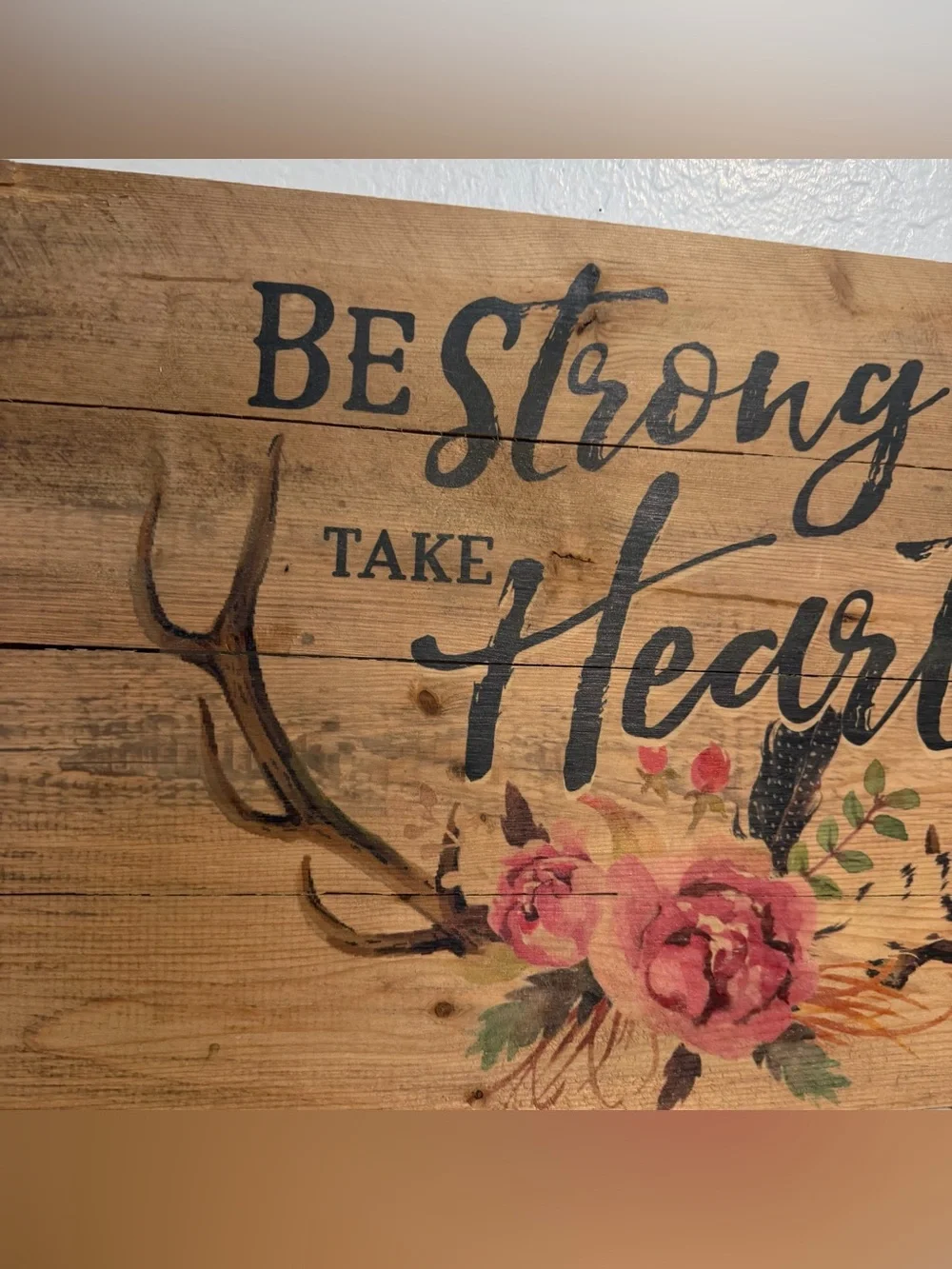 Be Strong and Take Heart Floral Wooden Wall Sign - Natural Wood 24X14”made in 🇺🇸